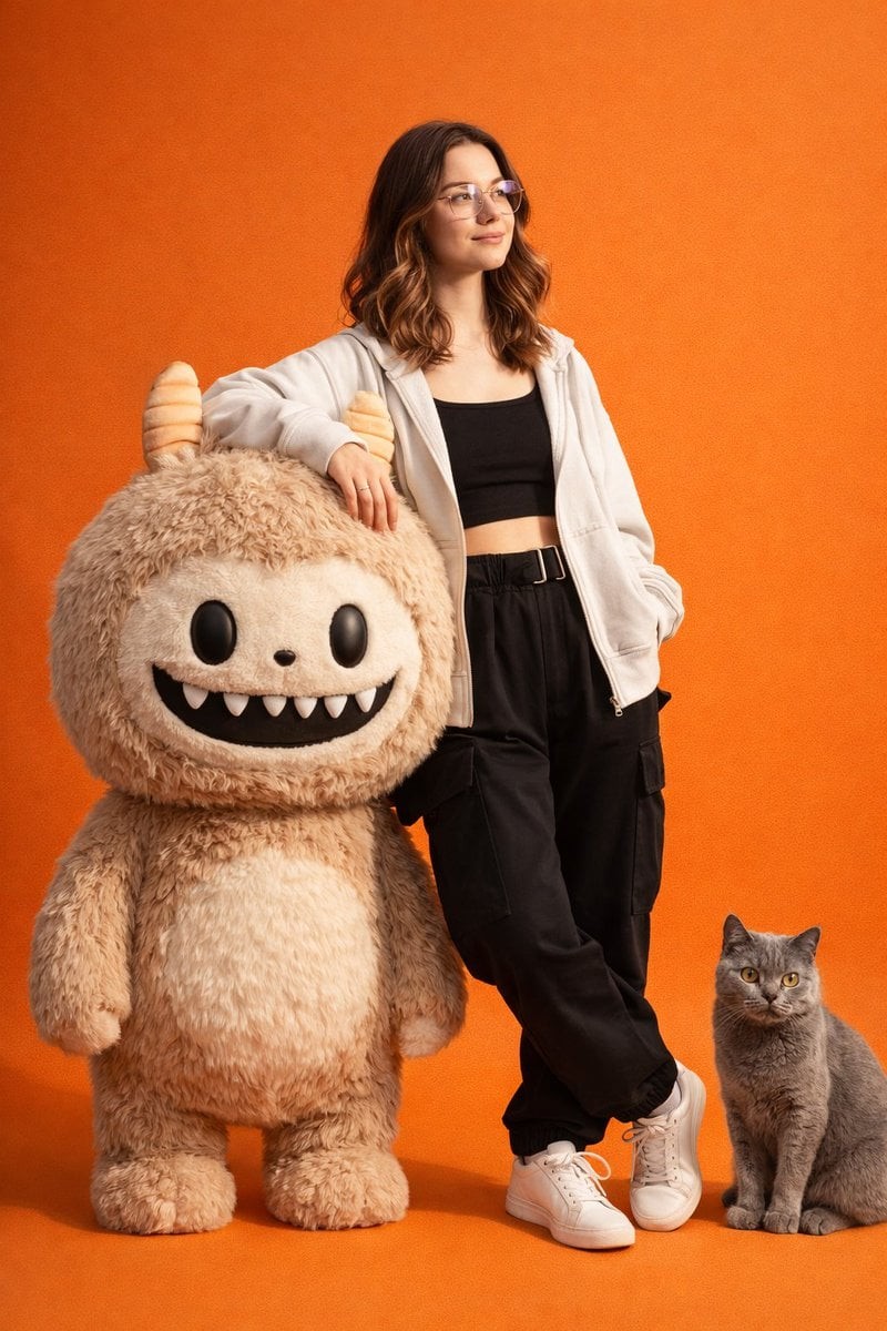Orange Studio Labubu and Cat
