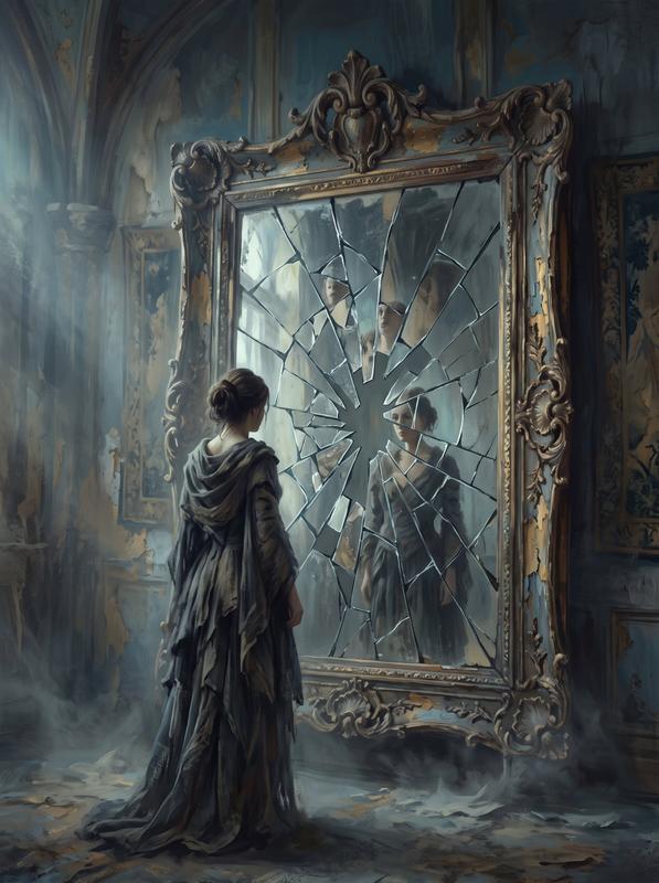 Melancholy Reflection in a Shattered Frame