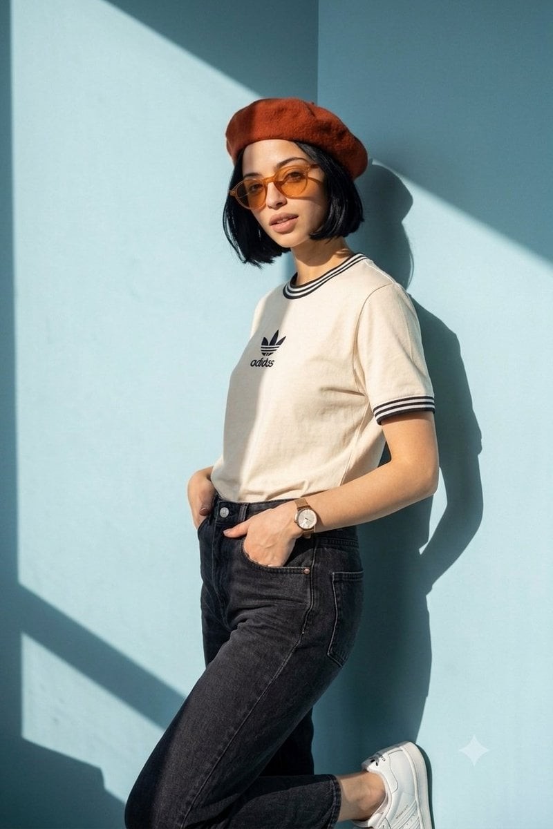 Minimal Street Fashion Portrait by a Blue Wall