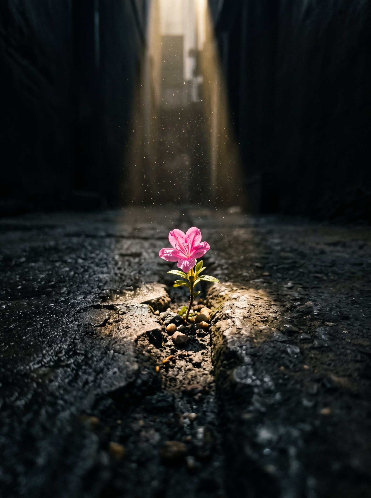 Pink Flower in a Golden Alley Beam