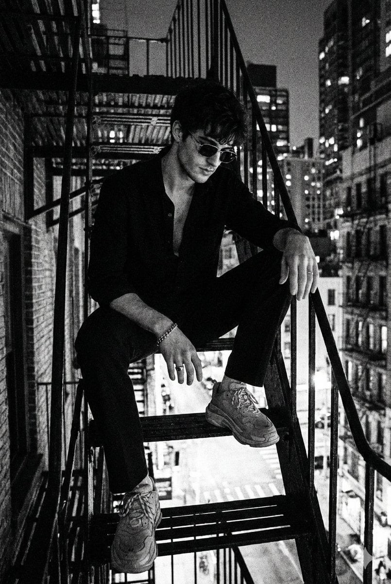 Black-and-White Noir City Portrait