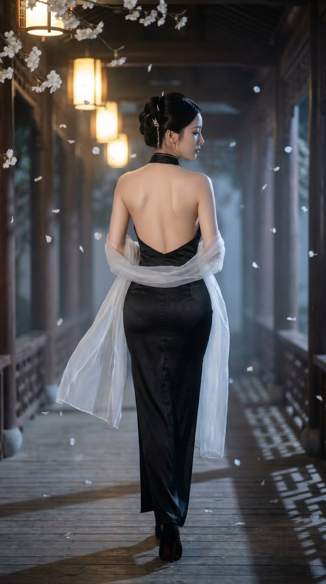 Moonlit Chinese Corridor Wallpaper