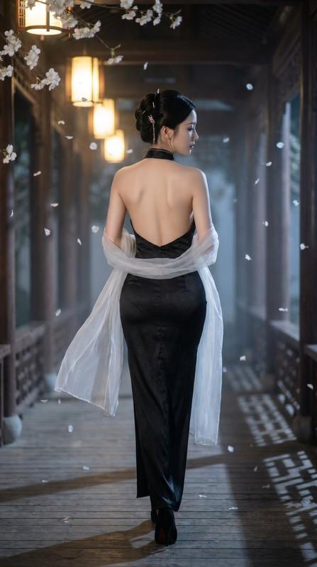 Moonlit Chinese Corridor Wallpaper
