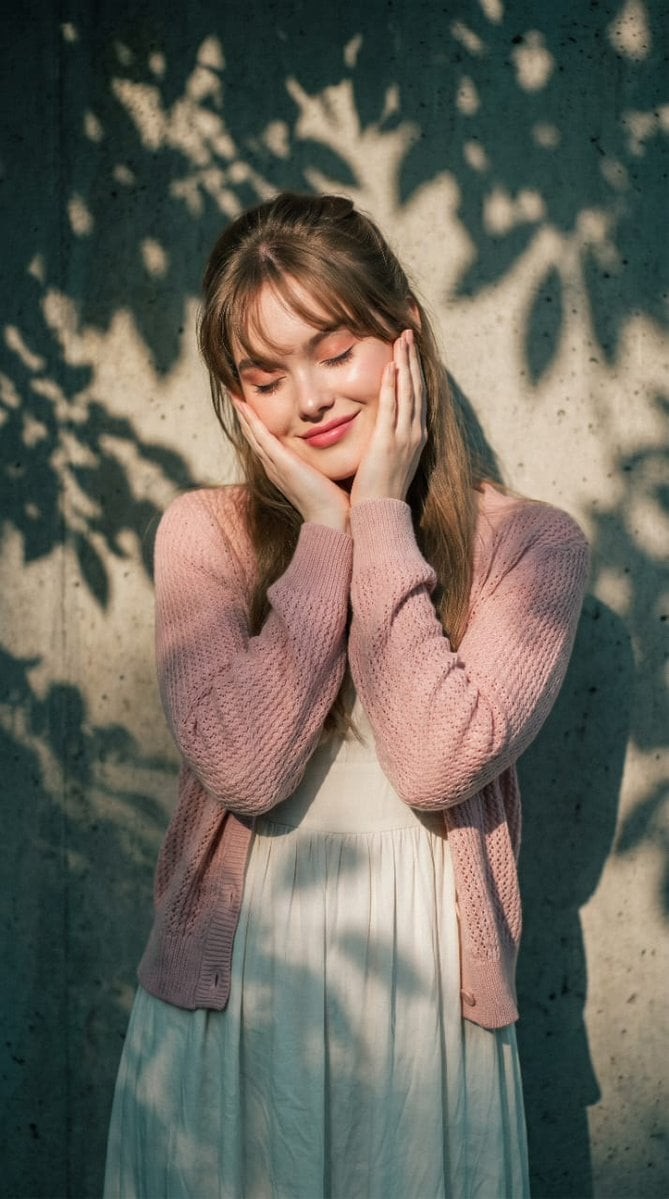 Dappled Sunlight Pink Cardigan Portrait