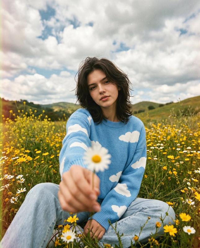 Daisy Toward the Lens in a Wildflower Field