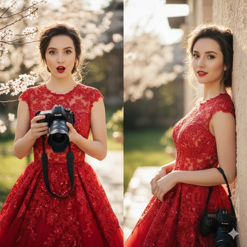 Red Gown Garden Camera Diptych