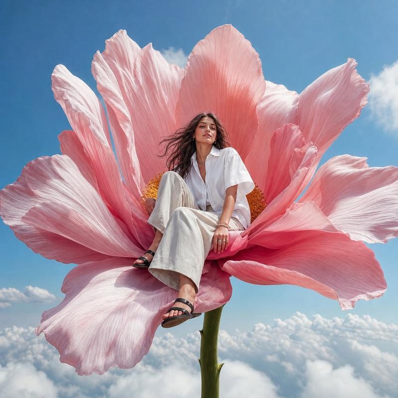 Surreal Fashion Model on a Giant Flower