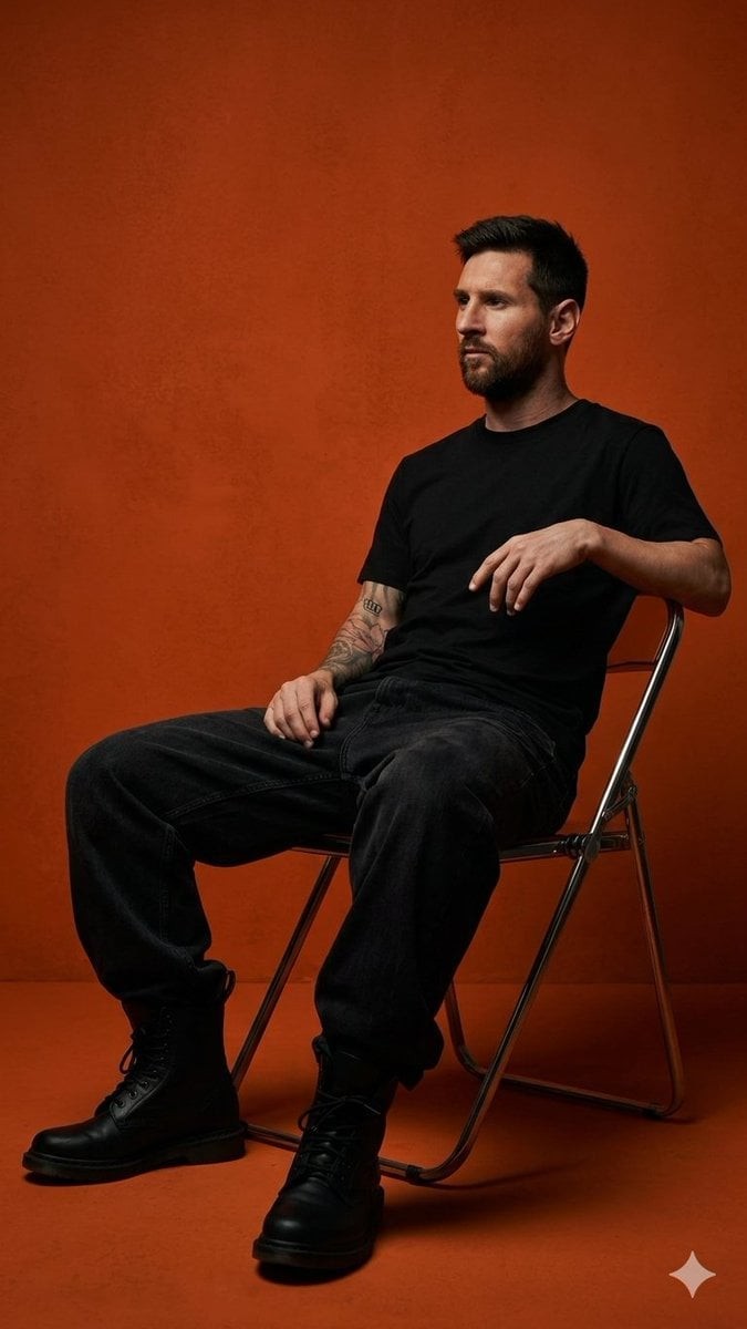 Dark Orange Studio Folding-Chair Menswear Portrait