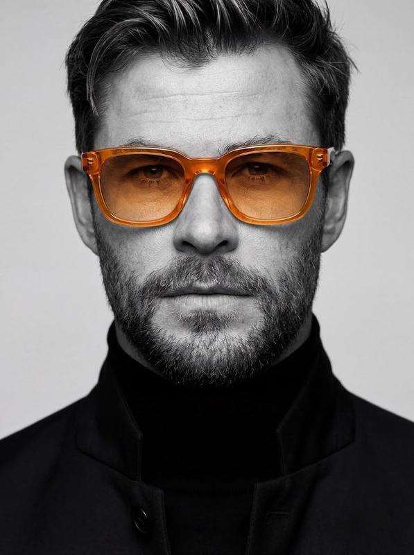 Black-and-White Male Headshot With Amber Glasses
