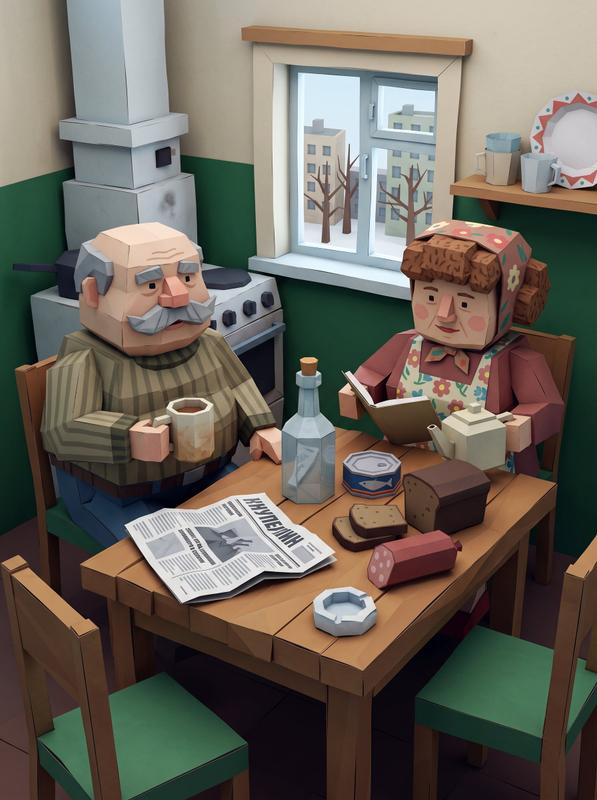 Low-Poly Soviet Still Life Poster