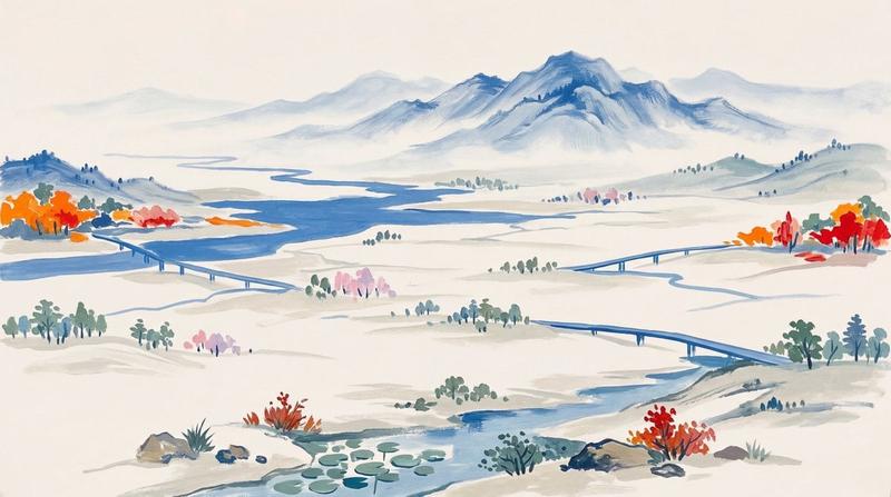 Blue and Orange Distant Landscape