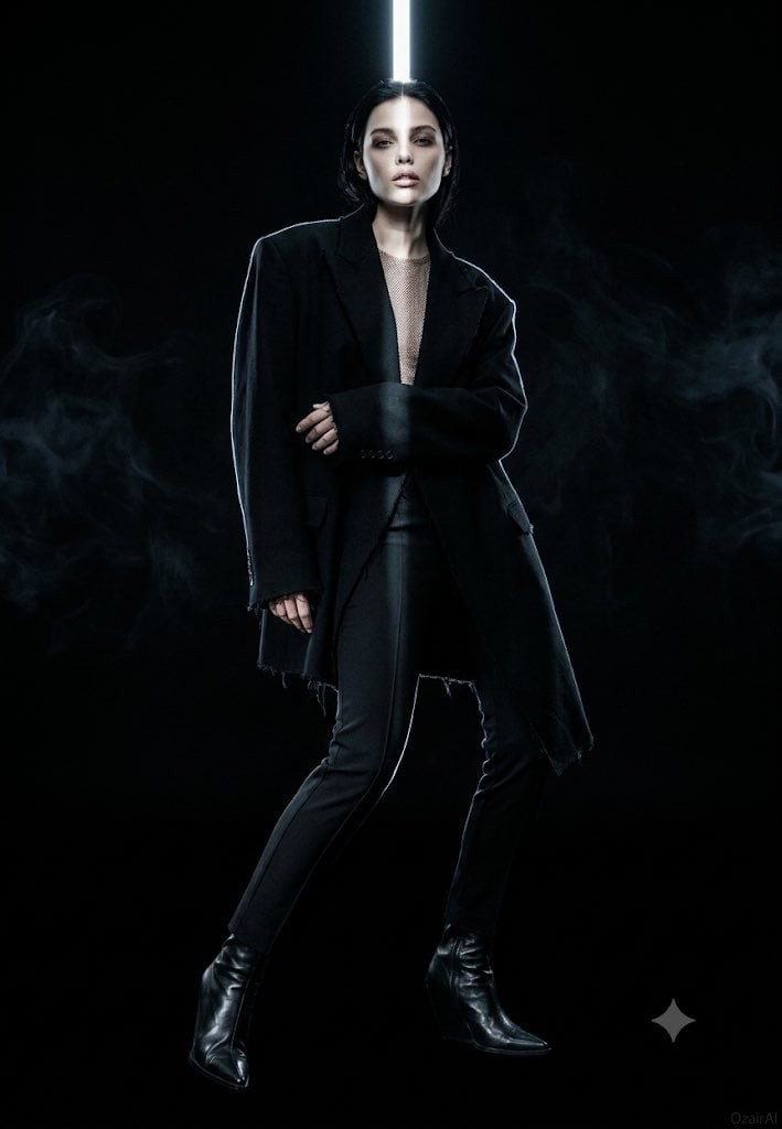 Dark Avant-Garde Full-Body Fashion Portrait