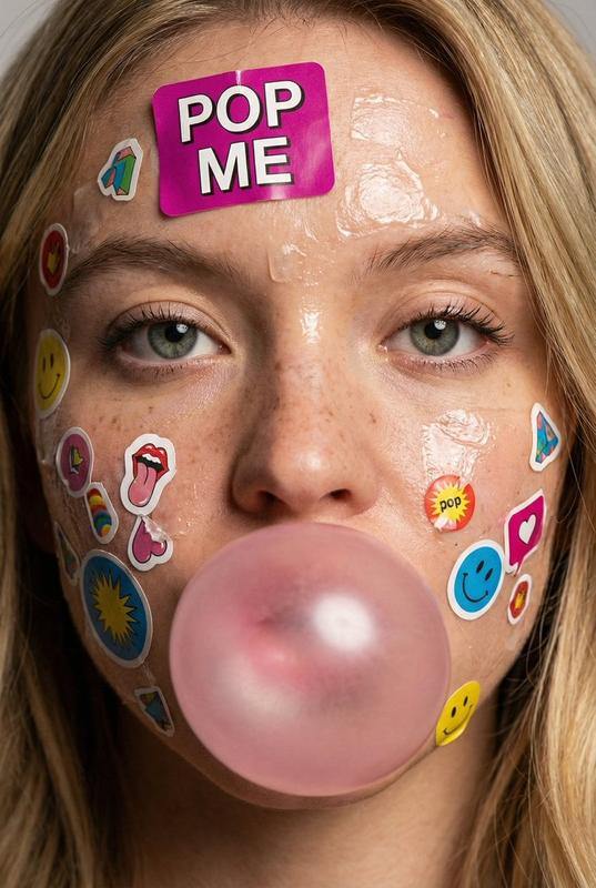 Sticker-Covered Bubblegum Extreme Close-Up