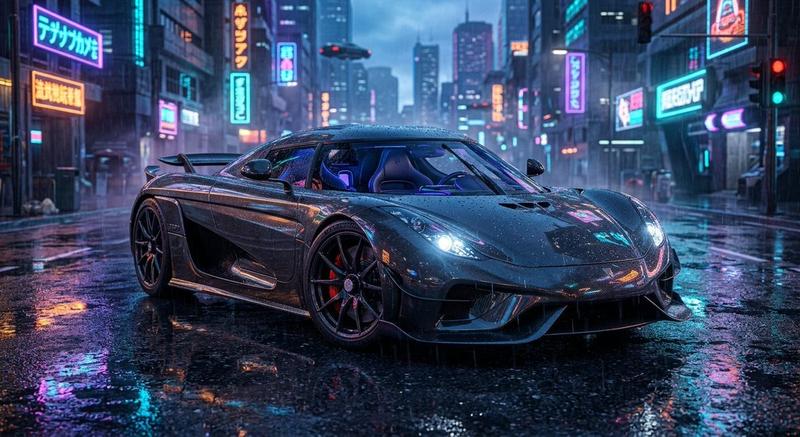 Cyberpunk Rain Hypercar