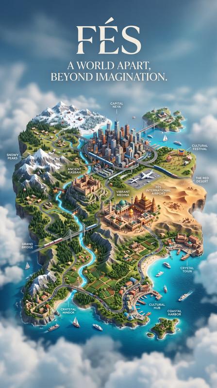 Fes Miniature Floating-Island Travel Map